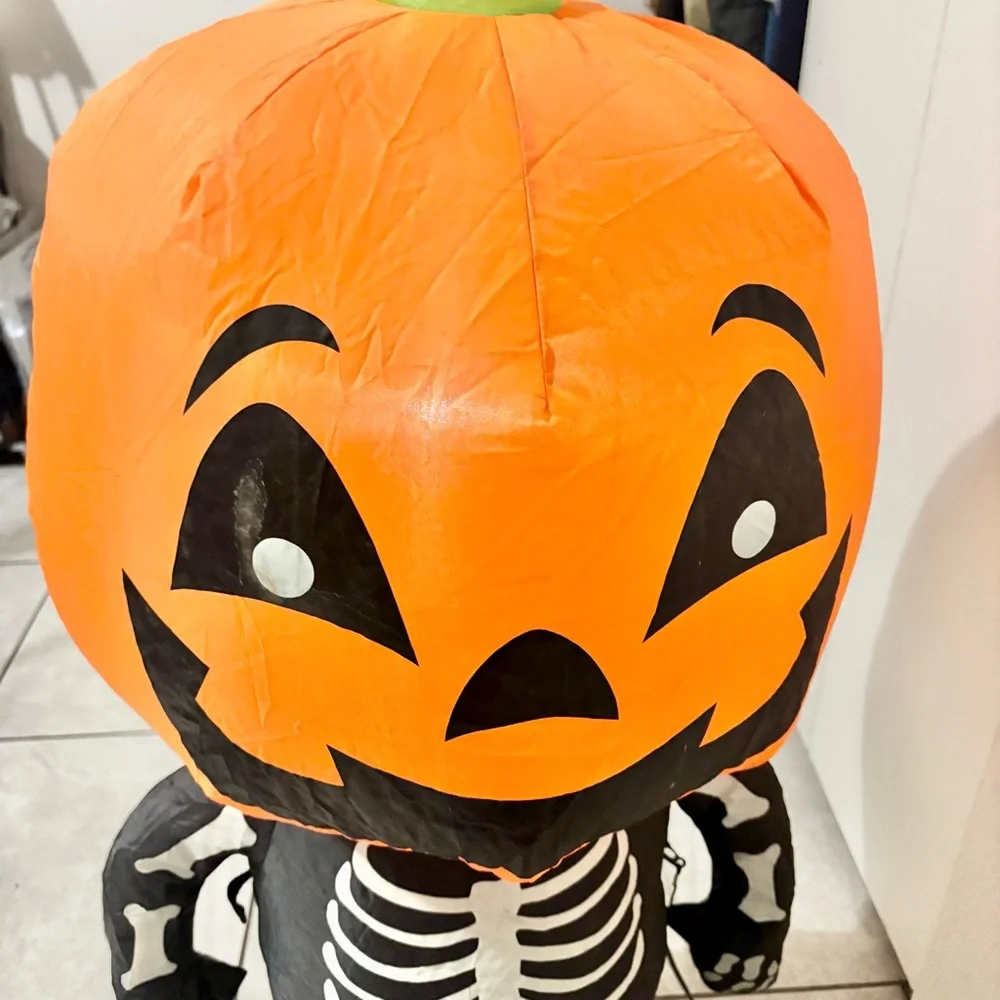 3.5ft. Gemmy Airblown Inflatable Happy Pumpkin Boy Skeleton Halloween Holiday‎